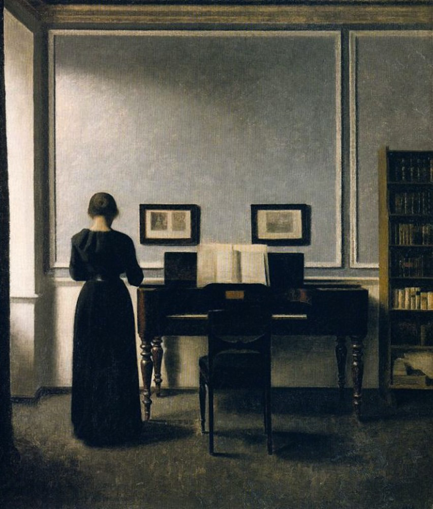 Interior With Piano and Woman in Black (Strandgade 30) por Vilhelm Hammershøi, 1901