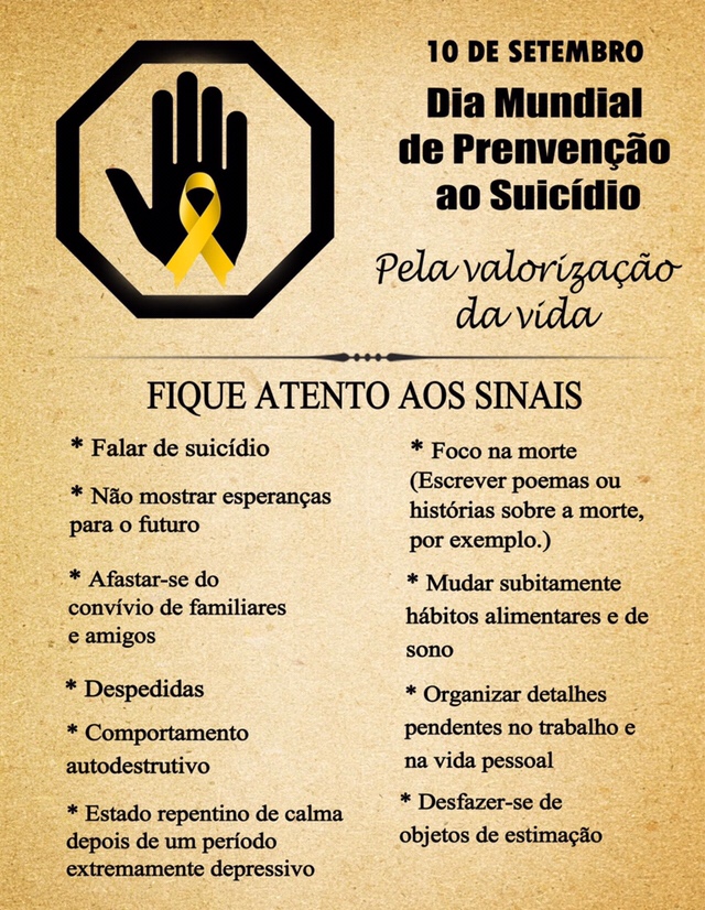 10 Setembro Dia Mundial da Prevenção do&nbsp;Suicídio